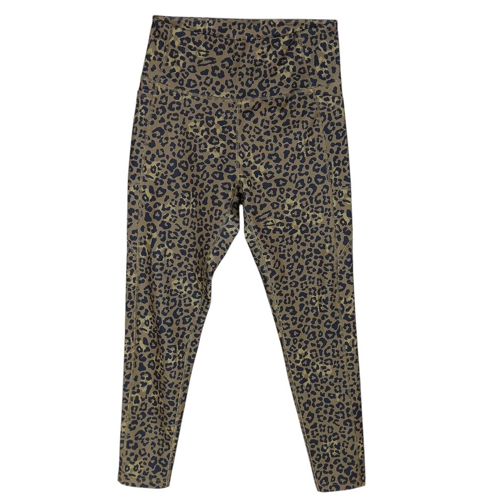 Nicole Miller Sport Leggings Size Large Black and Brown Animal Print High Rise